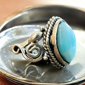 Dominican Larimar Sterling Silver Bali Ring (7.25)